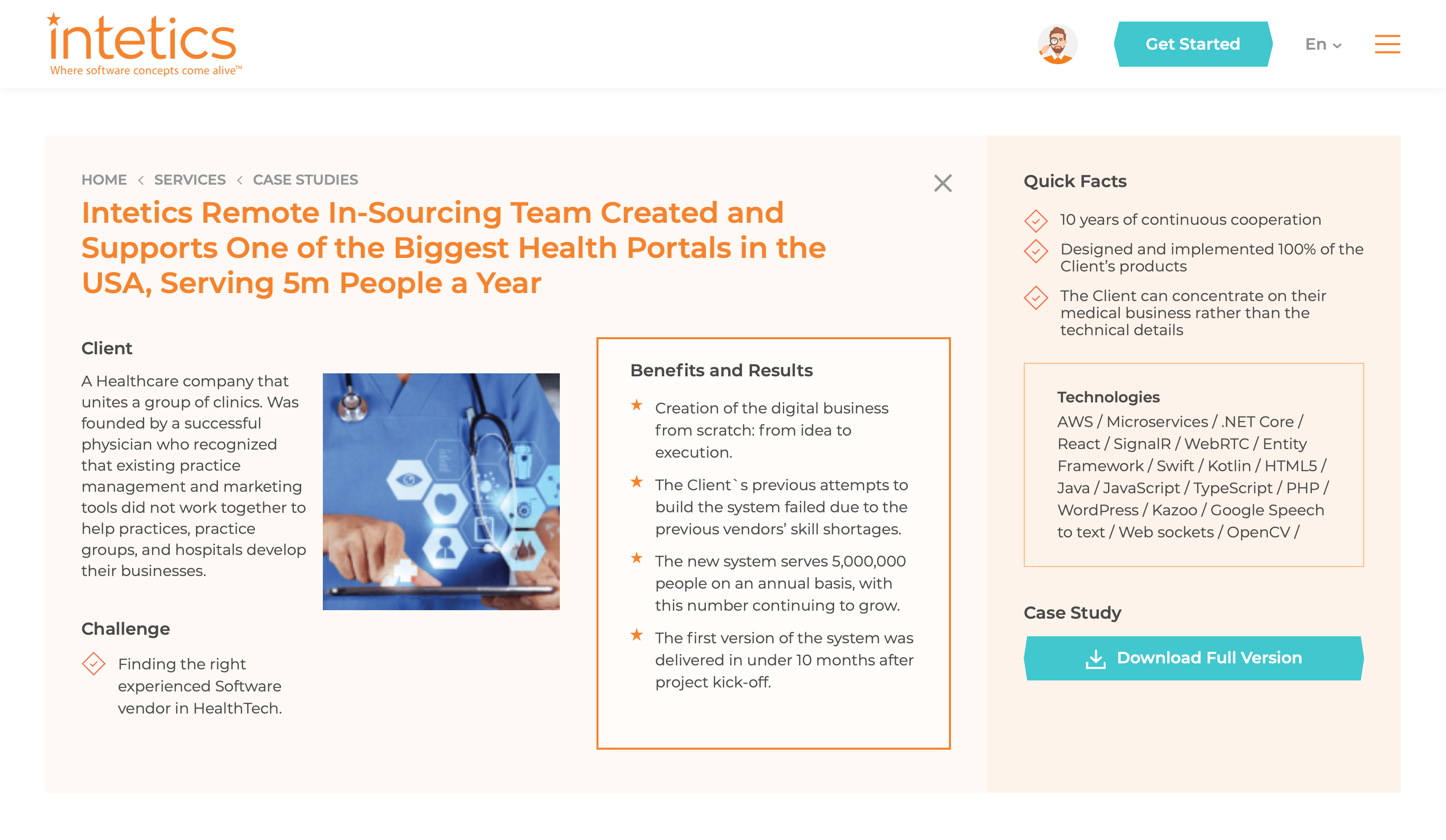 Intetics Remote In-Sourcing Team Created and Supports One of the Biggest Health Portals in the USA Serving 5m People a Year 