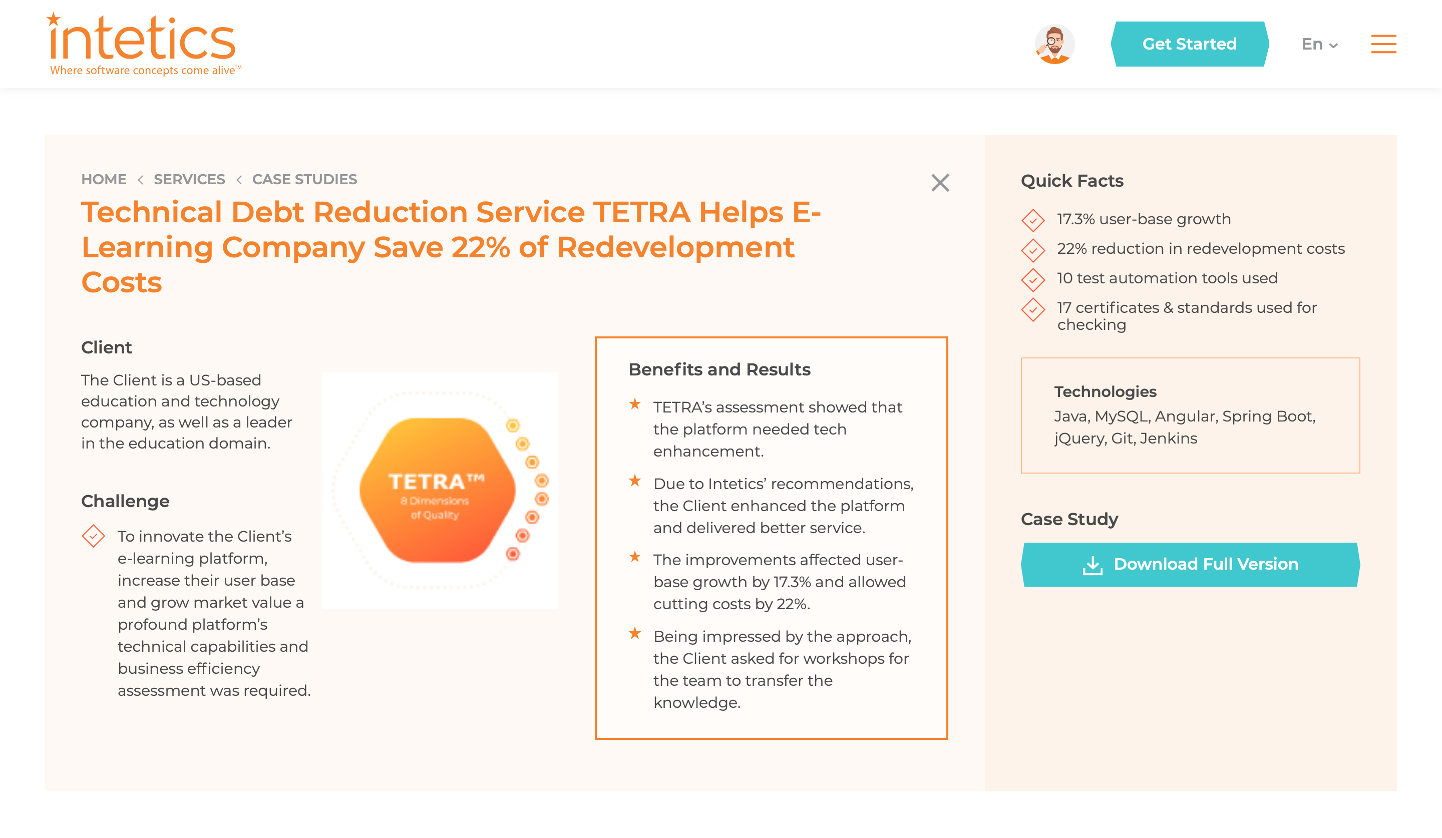 Technical Debt Reduction Service TETRA Helps E-Learning Company Save 22 of Redevelopment Costs 