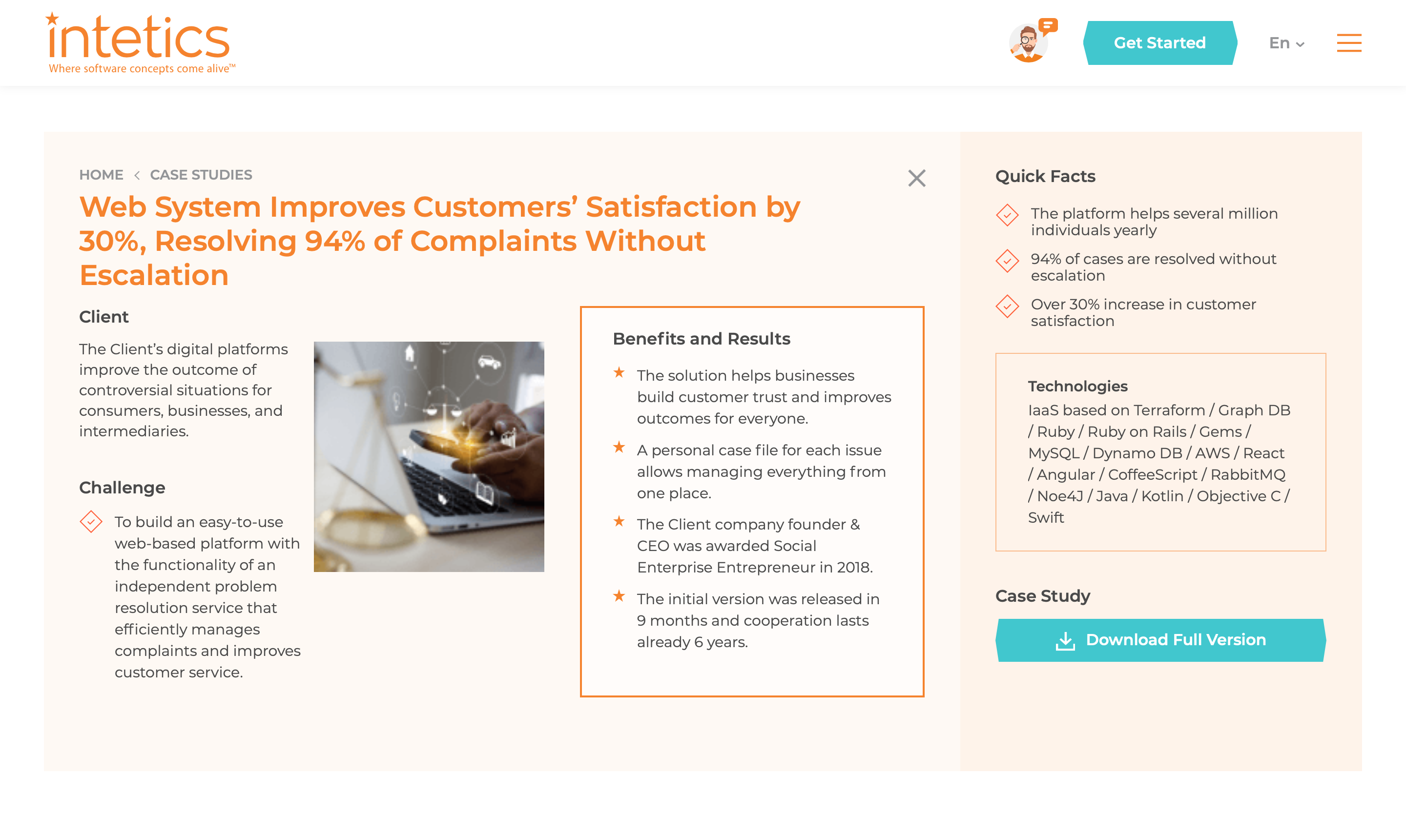 Web System Improves Customers' Satisfaction by 30 pc Resolving 94 pc of Complaints Without Escalation